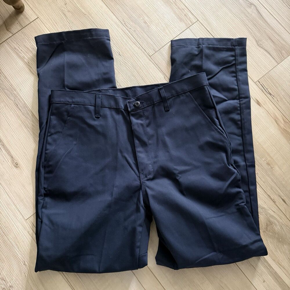 Red Cap Navy Blue Flat Front Chino Work Uniform Pants 34 x 33